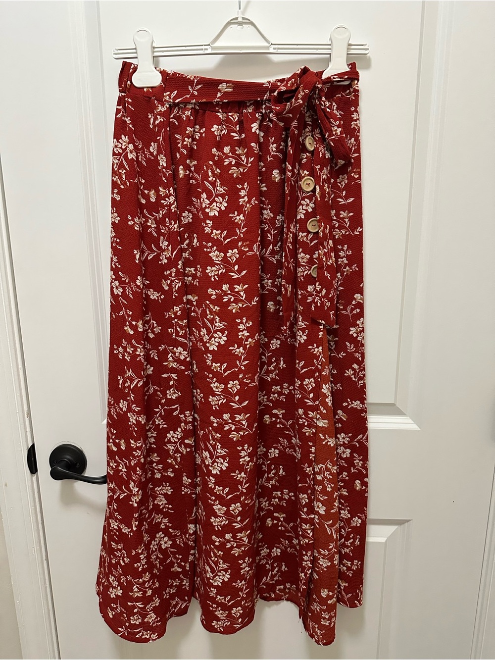 SHEIN Floral Tie-Waist Maxi Skirt - Red size Large
